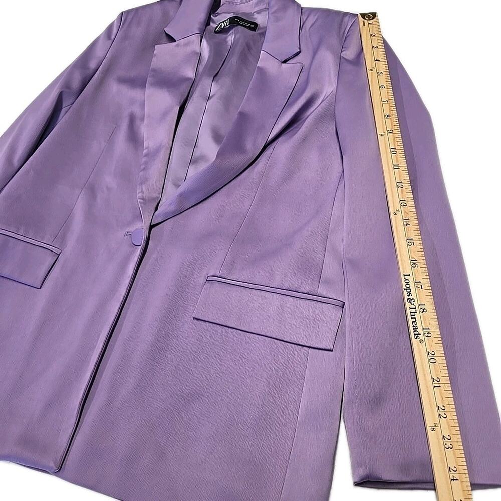 ZARA Lavender Satin Effect Tailored Blazer Purple Lilac Jacket Size M 1165/350 - Picture 8 of 12